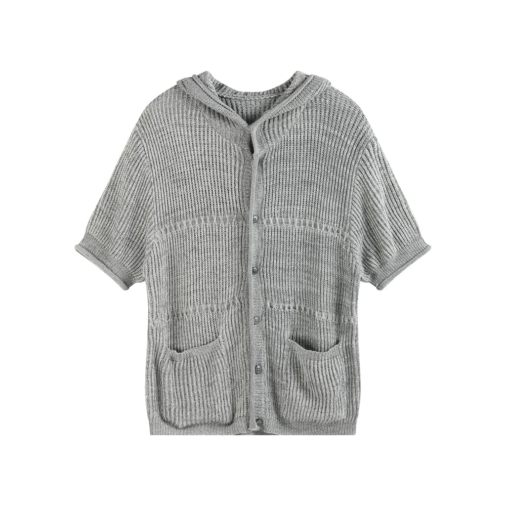 Slight Vogue Jacquard Hooded Wool Short Sleeve Cardigan