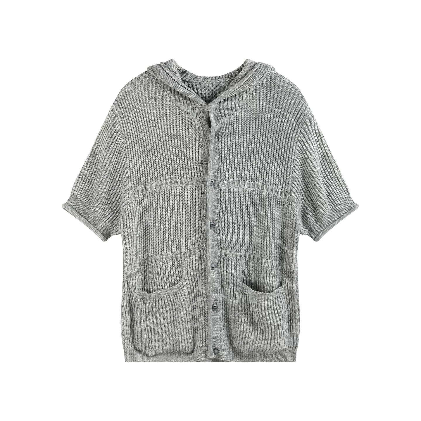 Slight Vogue Jacquard Hooded Wool Short Sleeve Cardigan