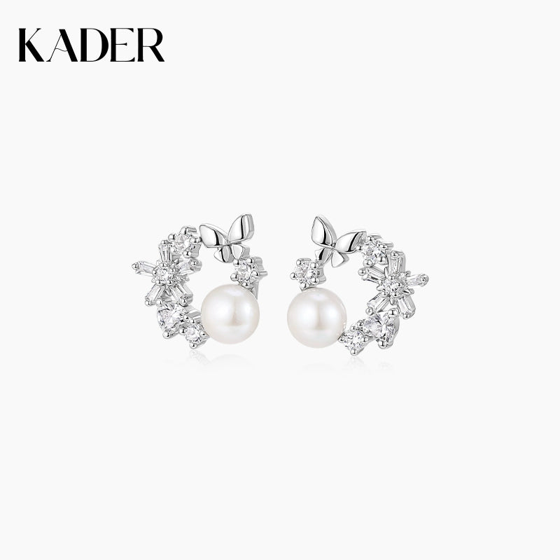 KADER Cloud Butterfly Wreath Freshwater Pearl Stud Earrings