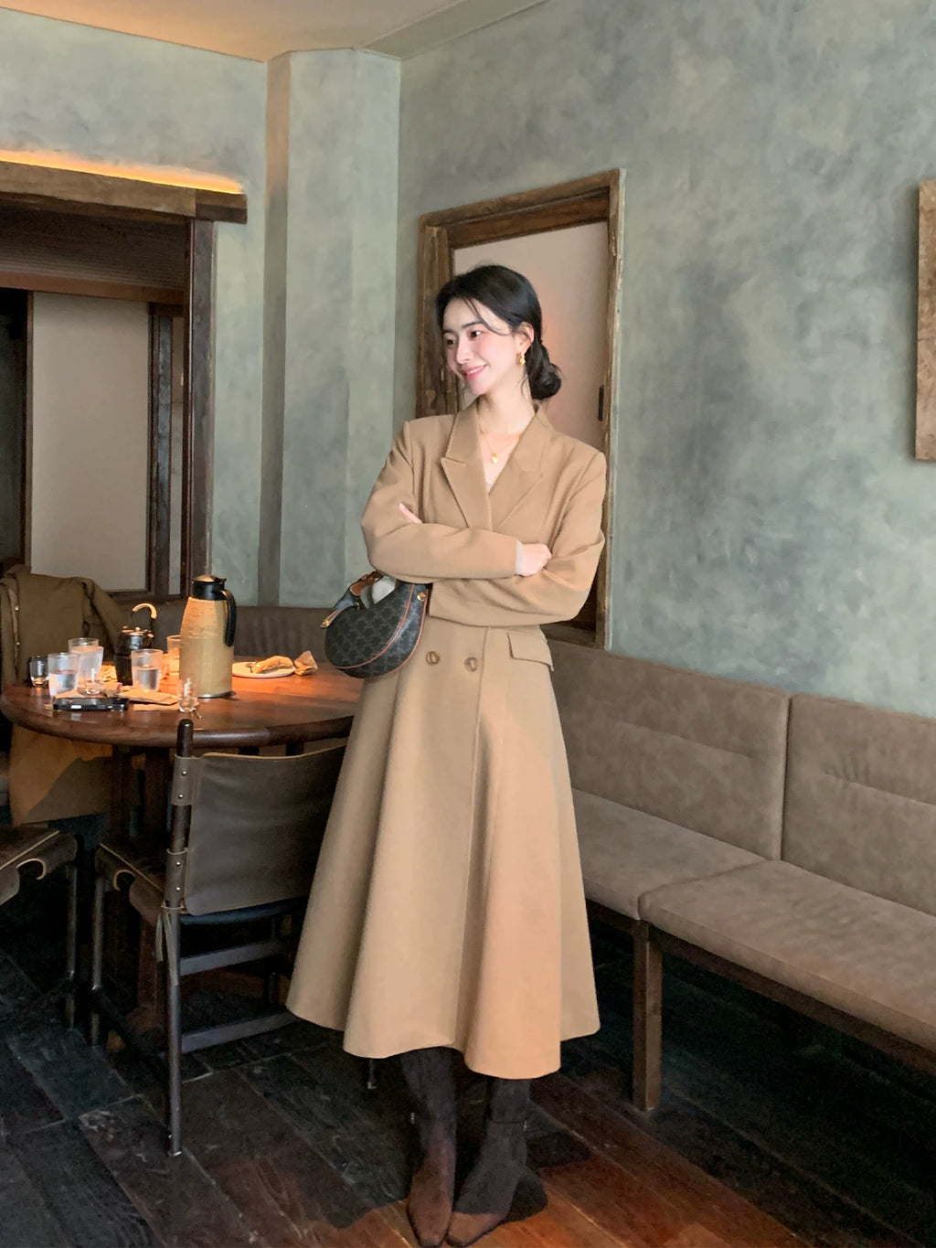 Pusumede High-end Waist and Thin Long Temperament Coat