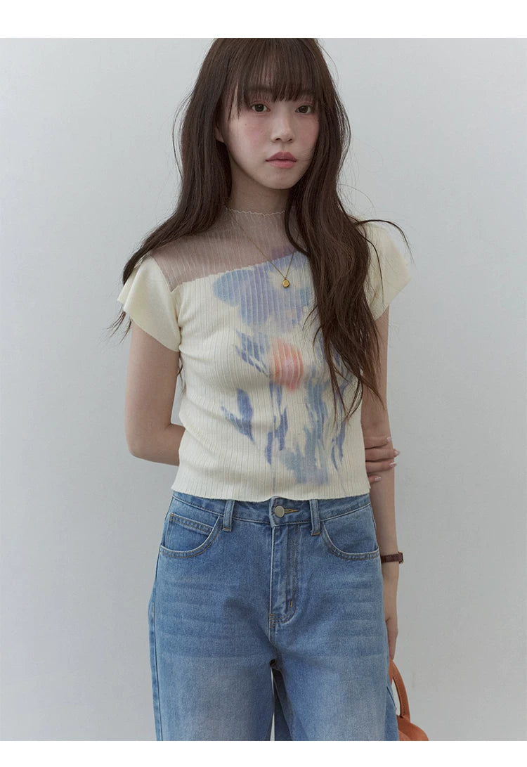 VOOE Irregular Splicing Printing Knitted Tee