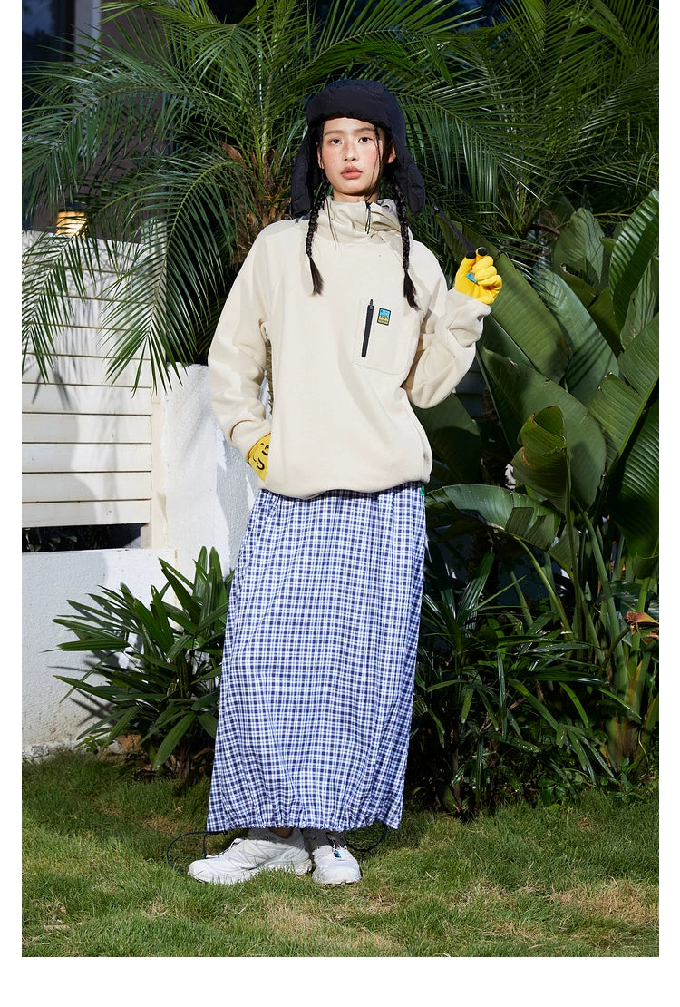 MoodLikeMe Diagonal Zipper Pocket Thermal Hooded Sweater