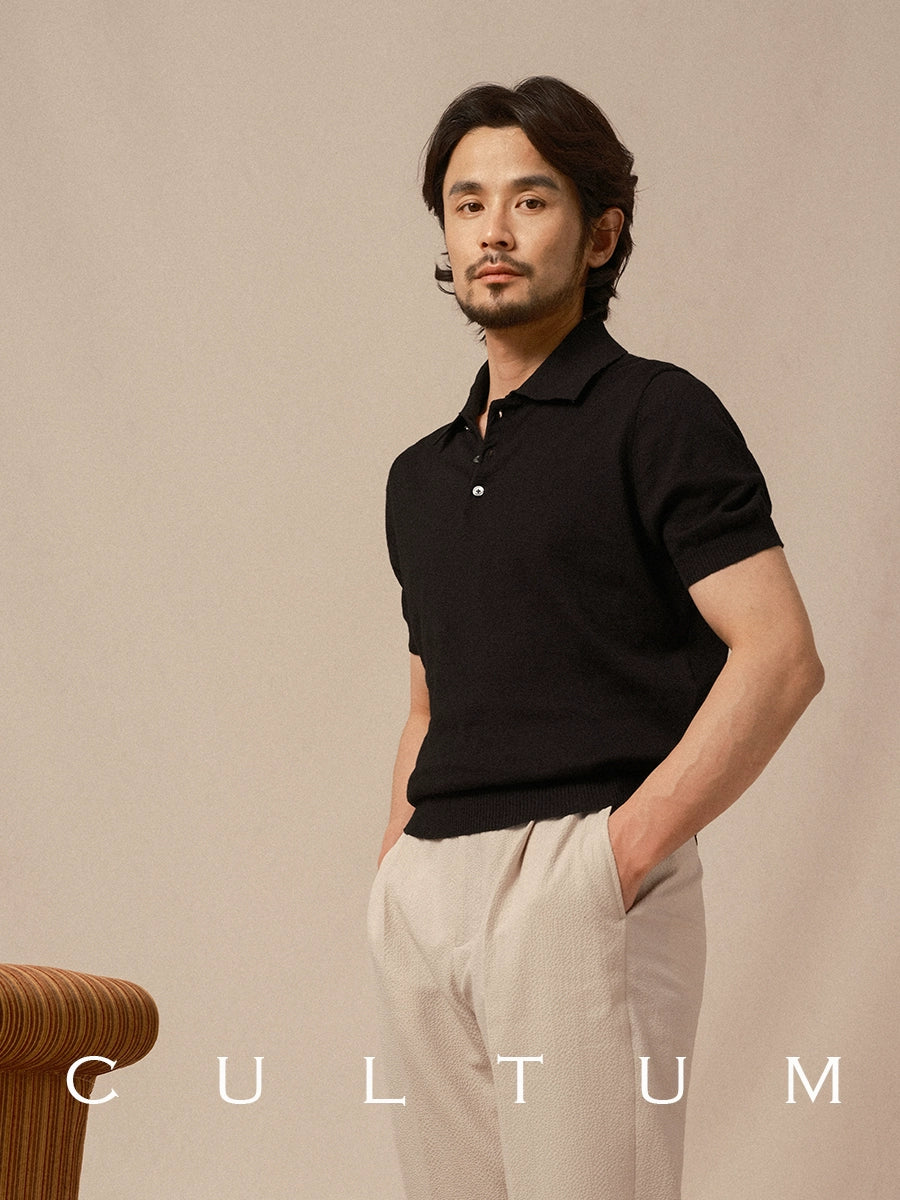 CULTUM Lapel Cotton and Linen Knitted Light Polo Shirt