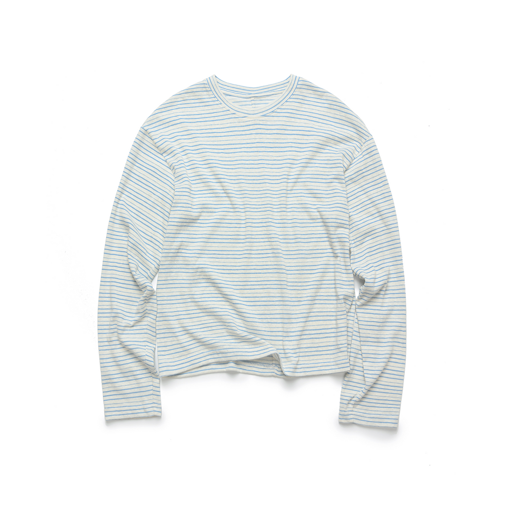 Set for Life Striped Lazy Casual Short Wide Crew Neck Long Sleeve