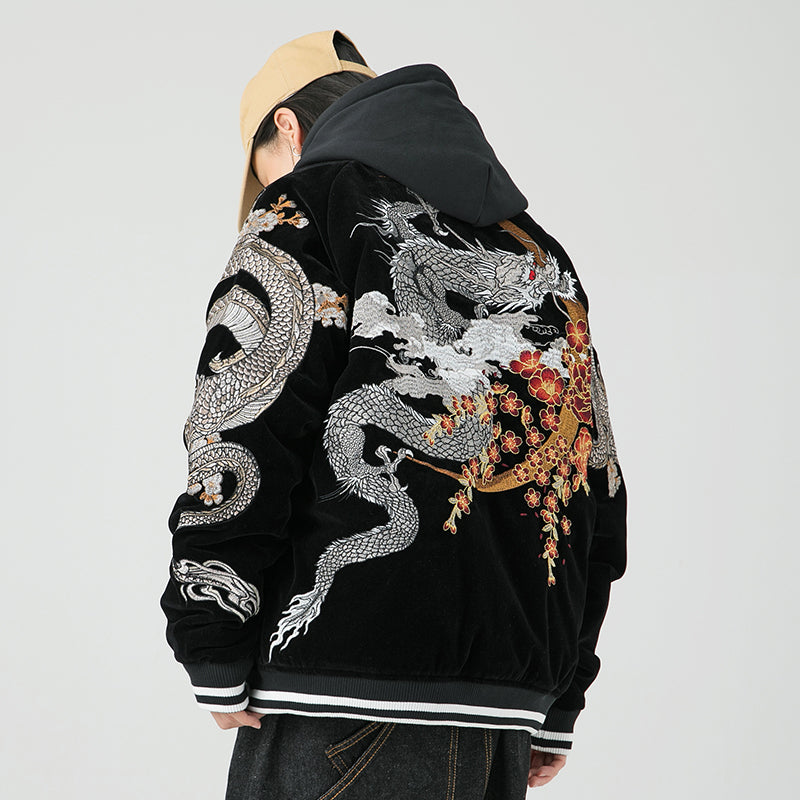 SKAJAN Yokosuka Embroidery Dragon Tiger baseball Jacket
