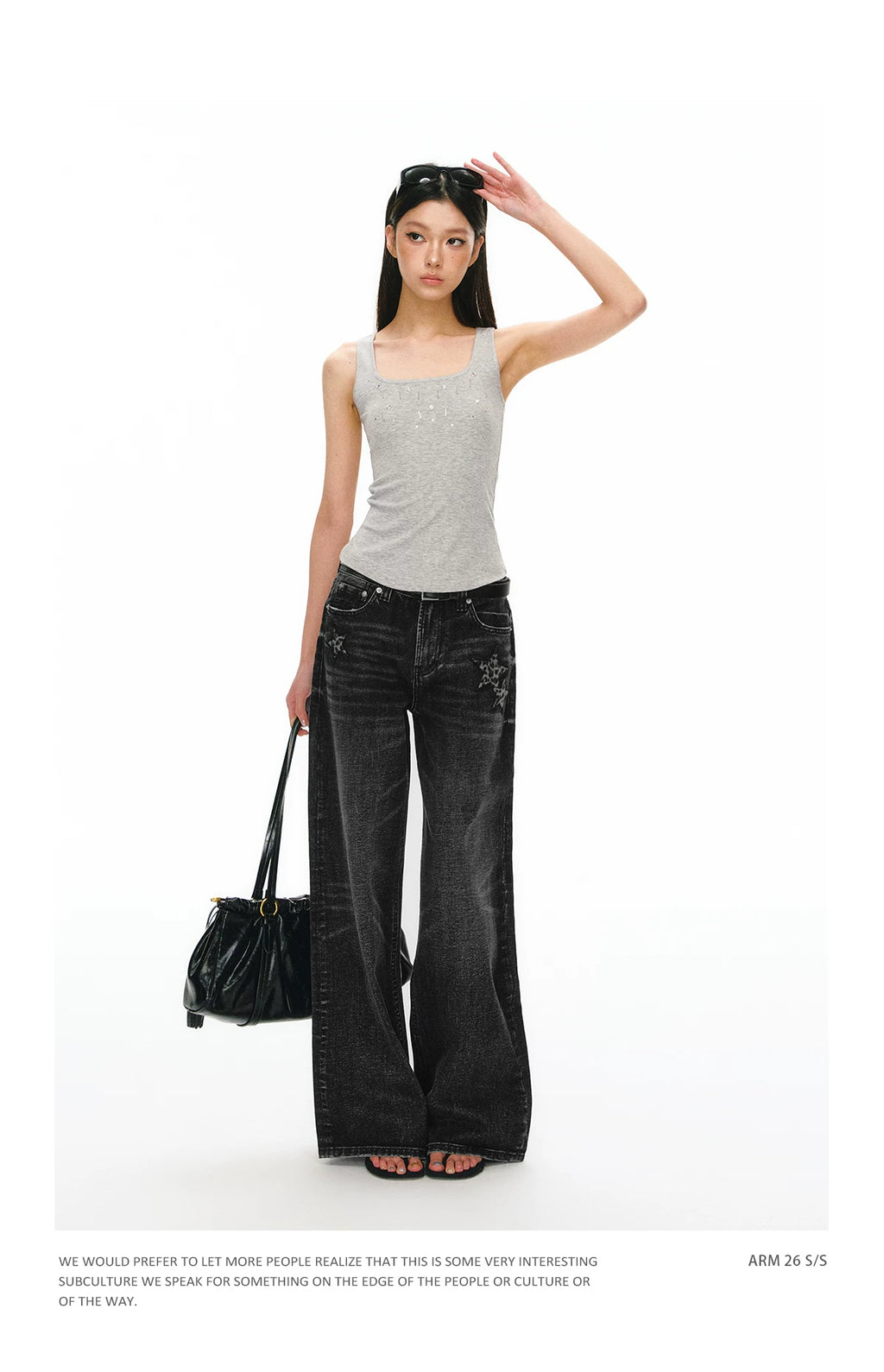 Ariseism Vintage Star Embroidery Straight Wide Leg Jeans