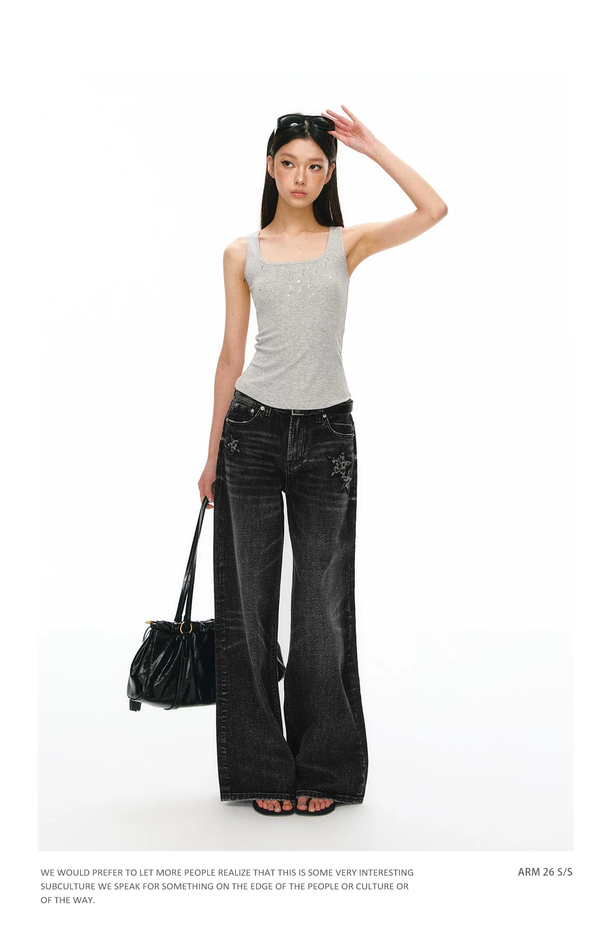 Ariseism Vintage Star Embroidery Straight Wide Leg Jeans