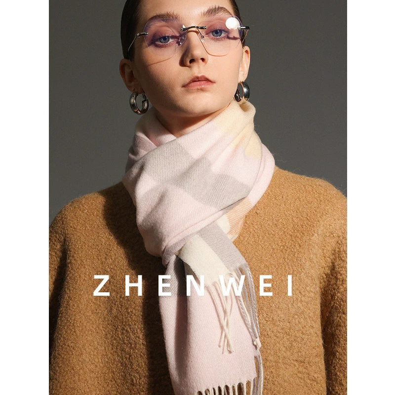 ZHENWEI 100% Wool Plaid Scarf