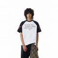 BTSG Red Star Slogan Splicing Rough Sleeve Tee