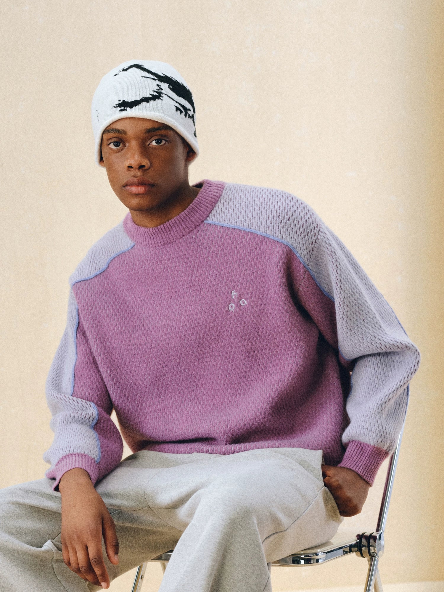 FPA Contrasting Logo Splicing Double-sided Cotton Sweater