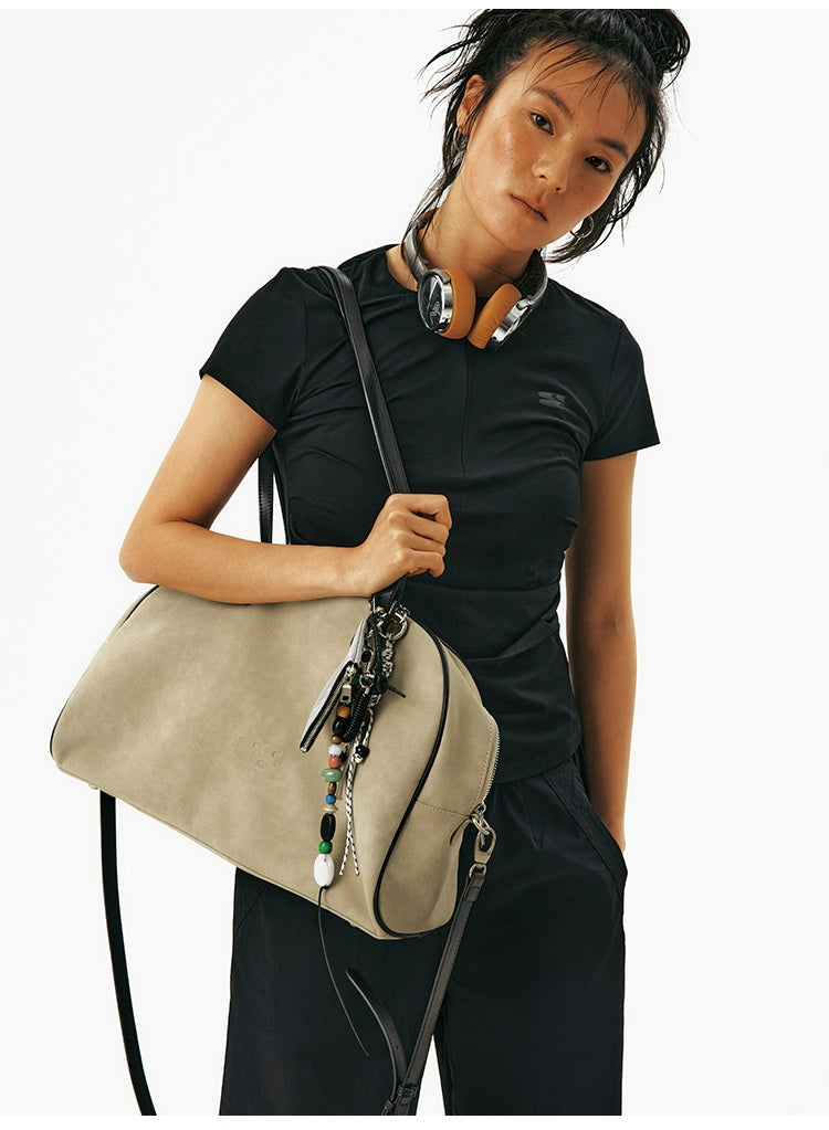 CryingCenter Fleece Contrasting Color Splicing Capacity Shoulder Bag