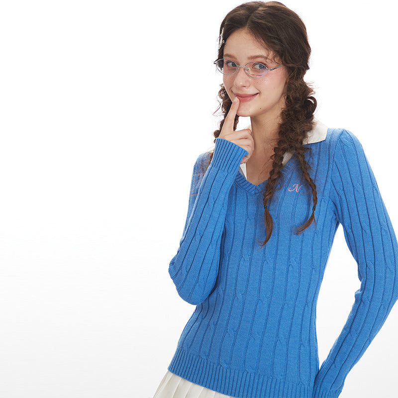 Nariele Twist Slim-Fit Skinny V-Neck Long Sleeve Knitted Sweater