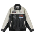 MATCHA STORY Locomotive Wind Embroidered Pu Leather Jacket