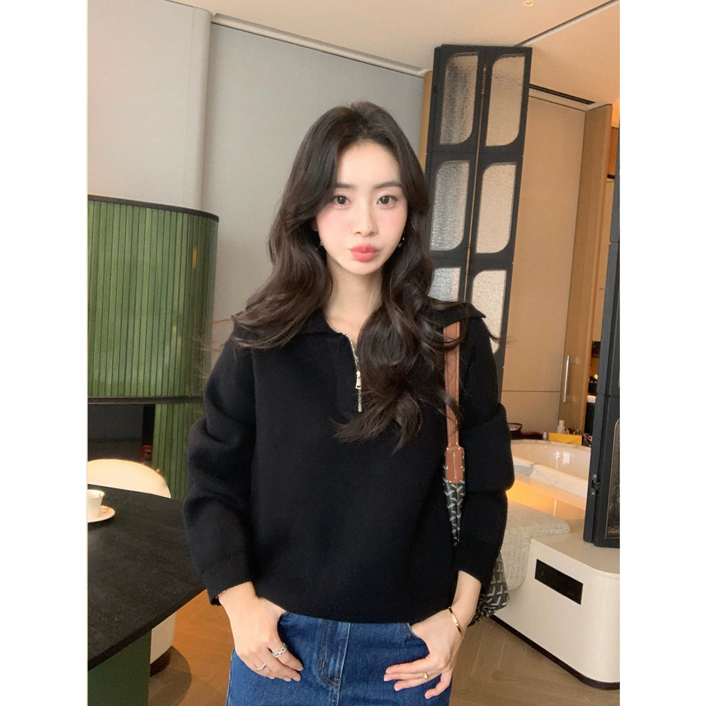Pusumede Loose Thermal Lapel Knitted Sweater
