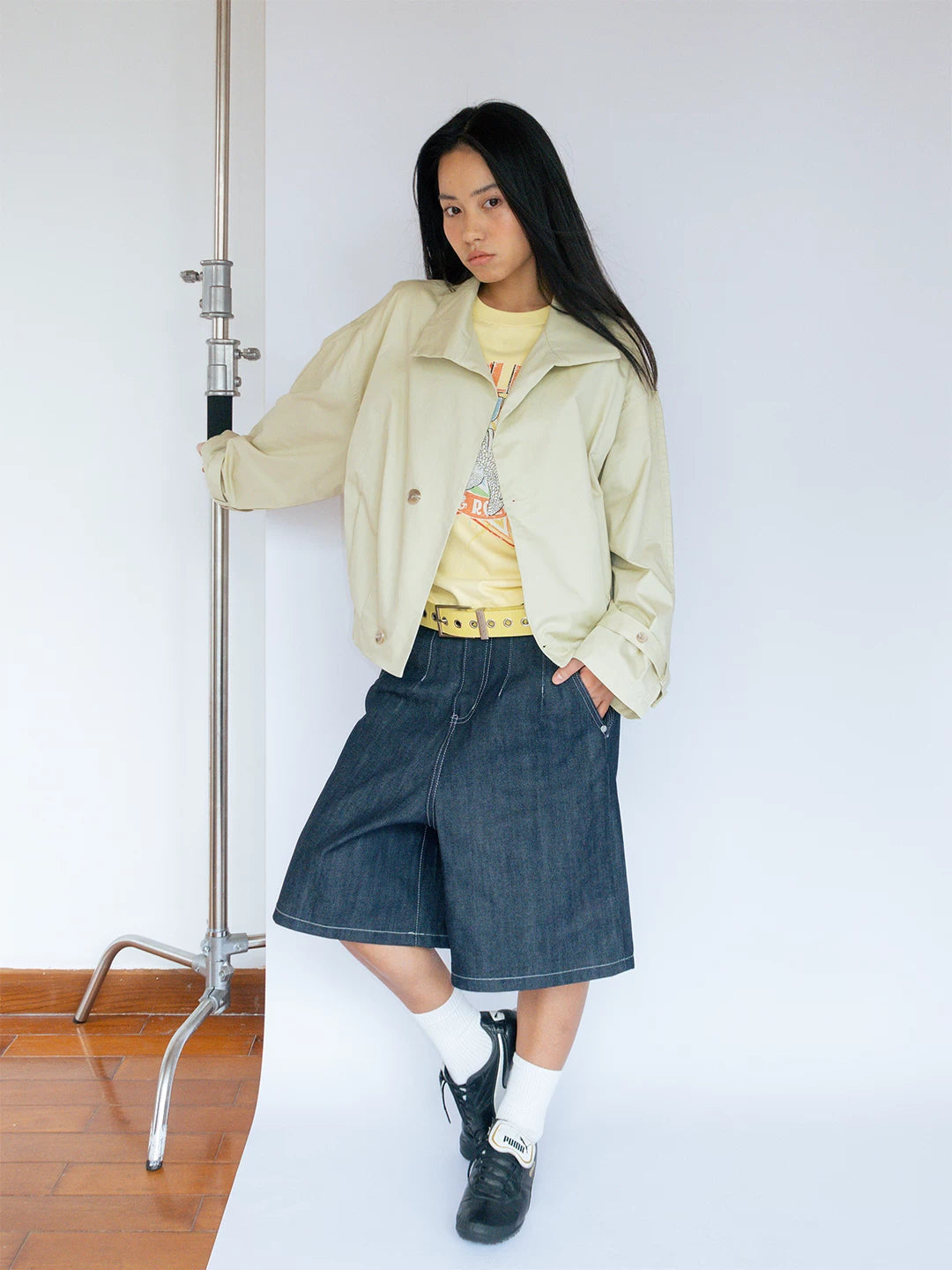 FUNKYFUN Vintage Lapel Waist Pleated Jacket