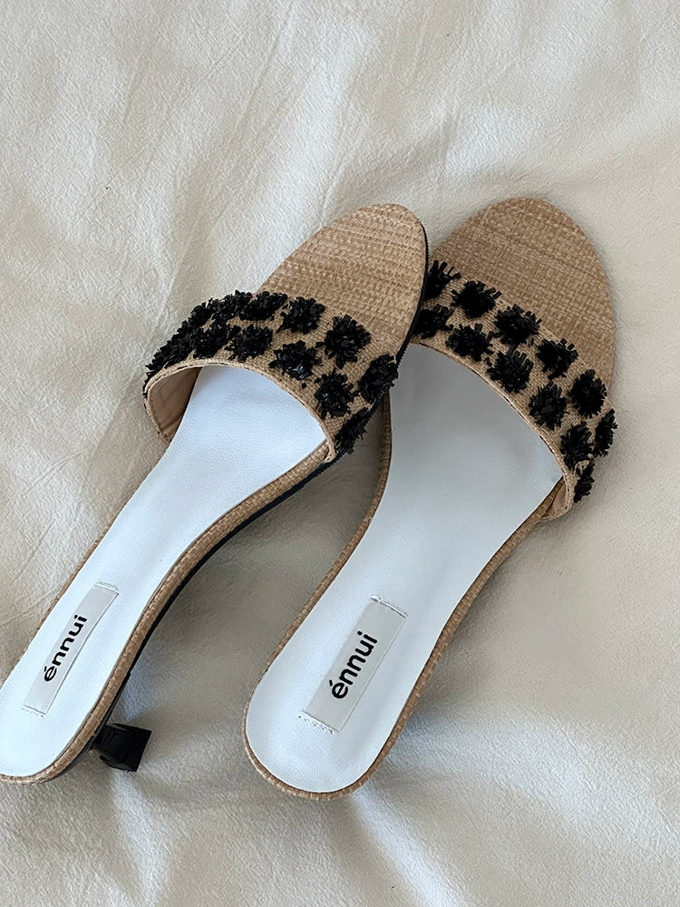 ENNUI Simple and Comfortable One-word Strap Low-heeled Small-heeled Slippers