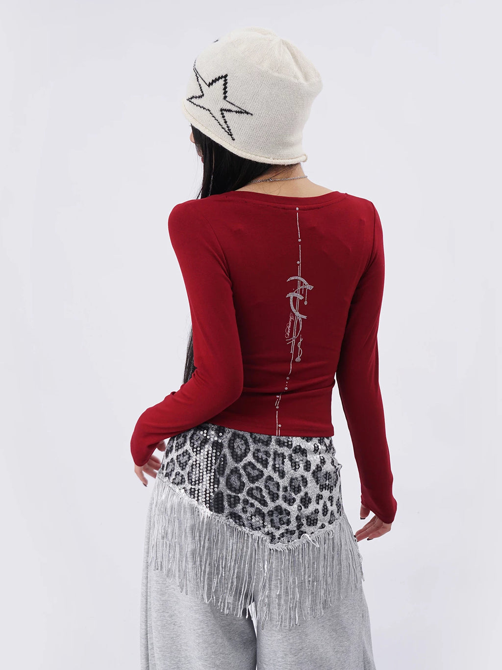 SAMUSAN Hot Diamond Letter V-Neck Slim Short Long Sleeve