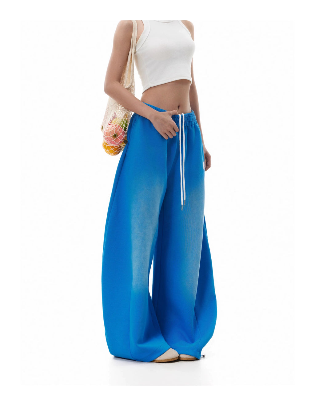 BTSG washed gradual blue wide-leg drawstring sweatpants