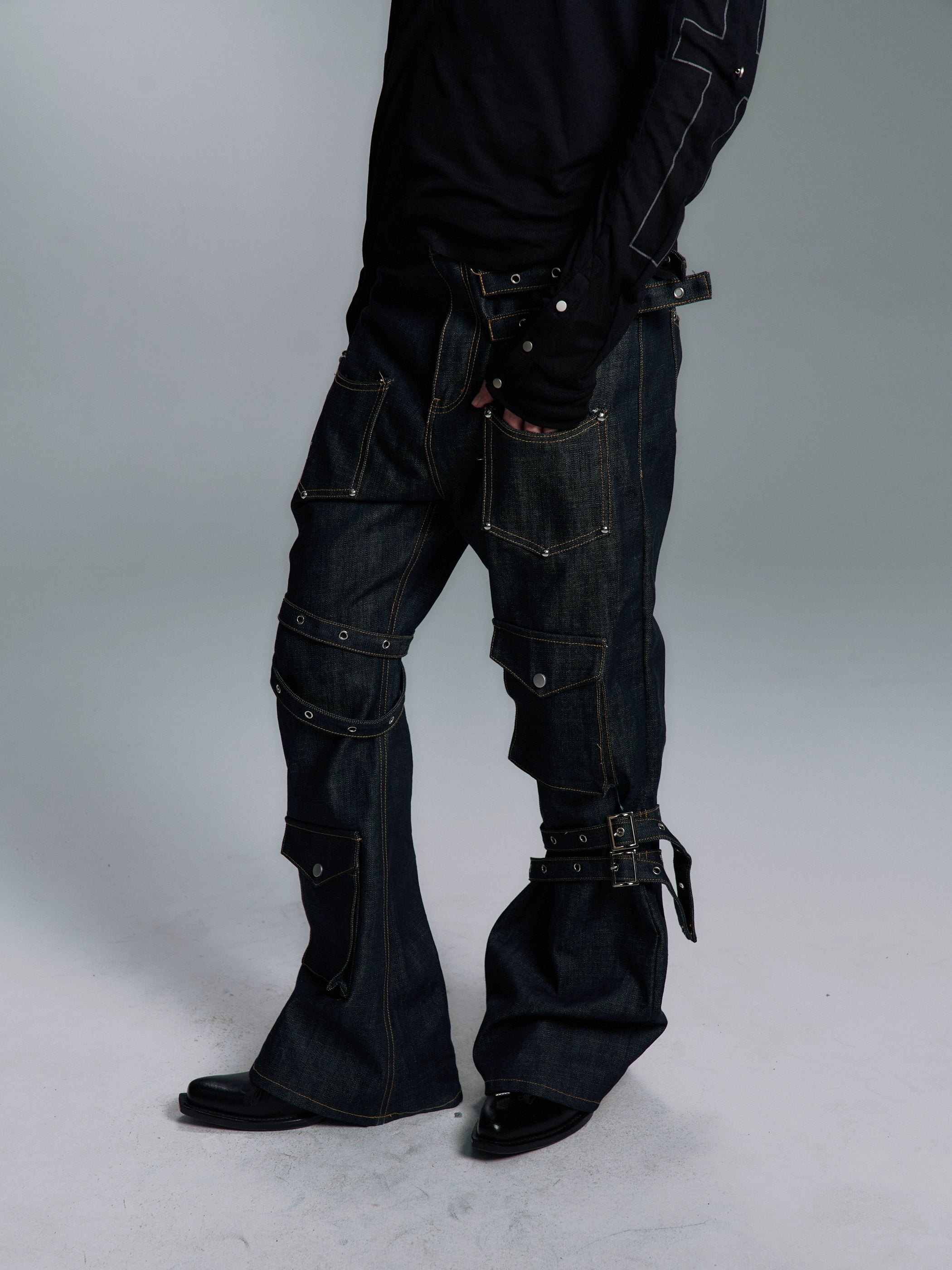 PAIKI Strap Straight Versatile Jeans