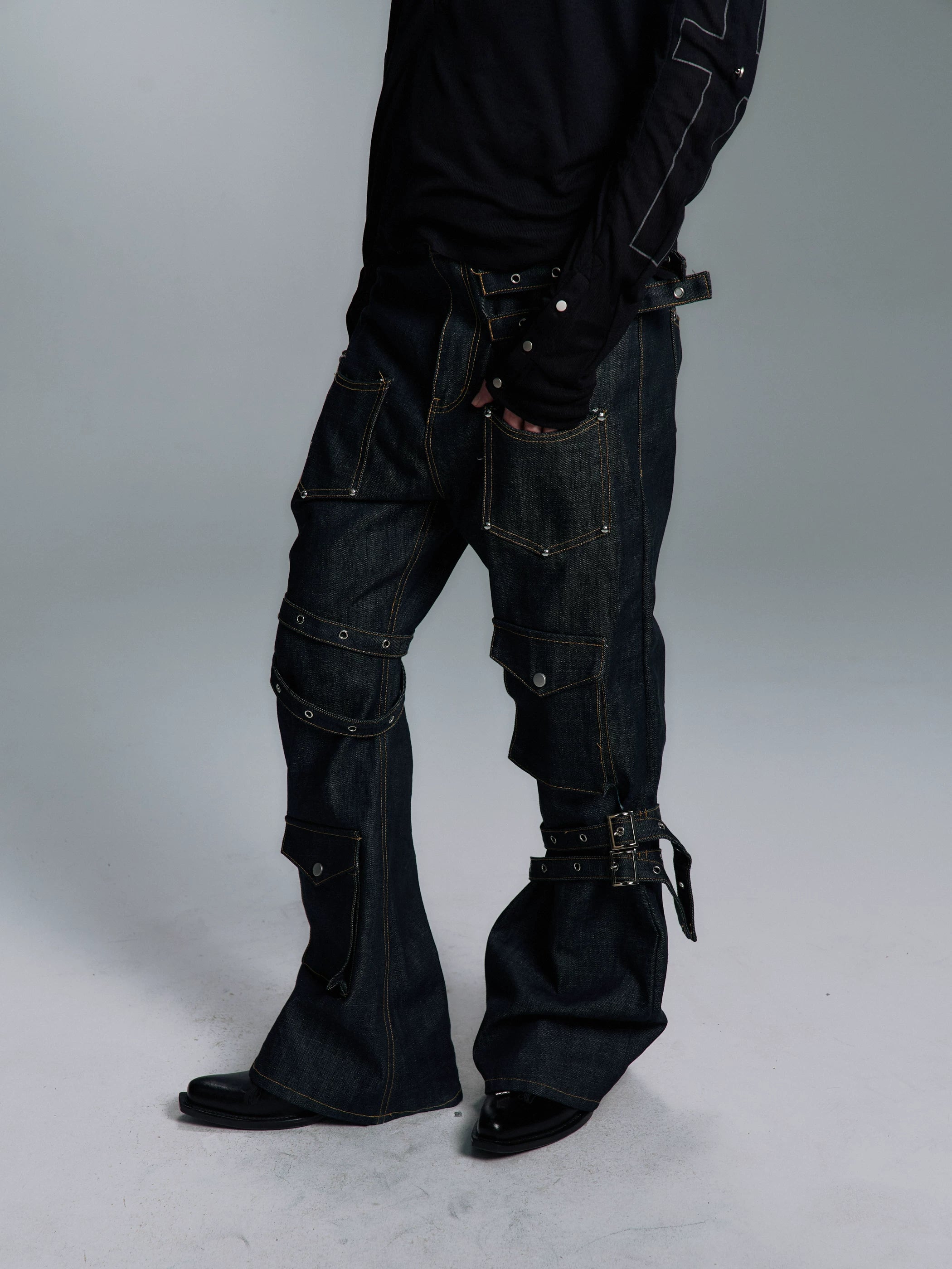 PAIKI Strap Straight Versatile Jeans