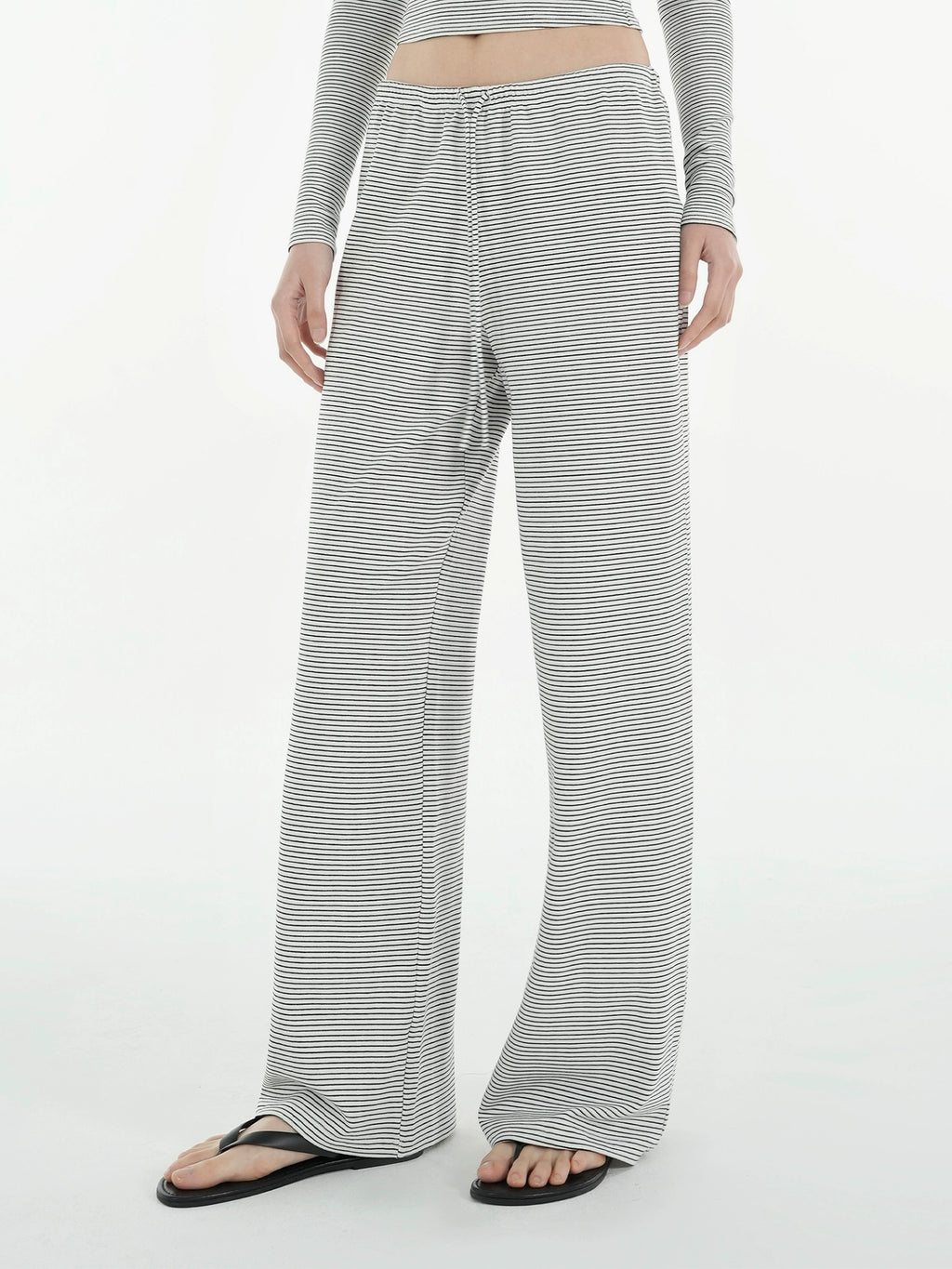 Jim Kennet Striped Slash Shoulder Straight Floor Pants Set