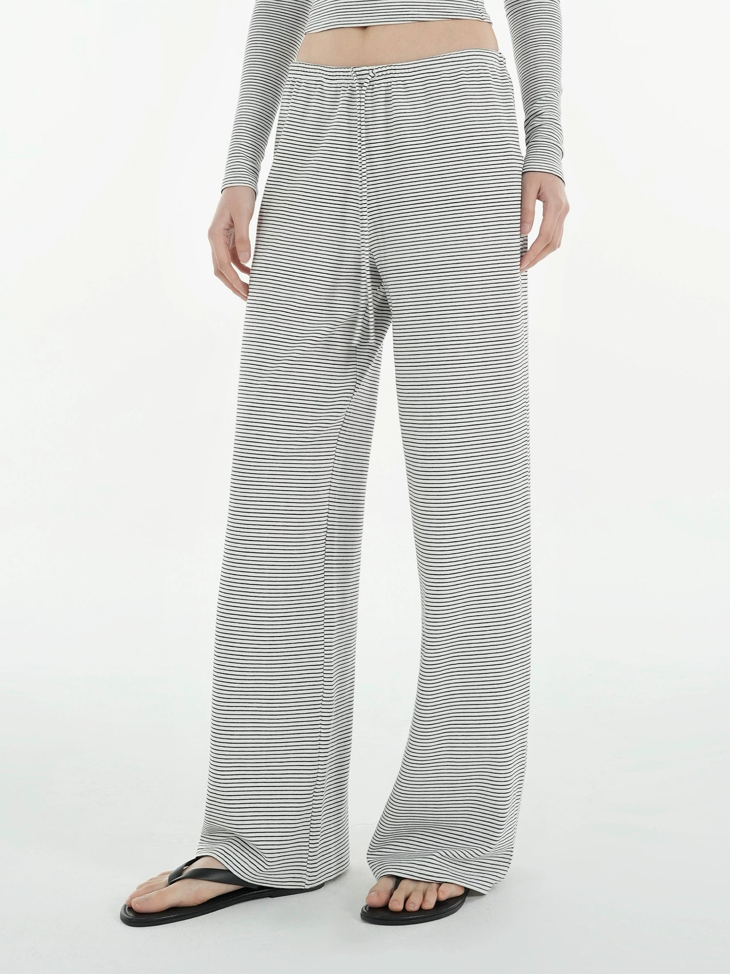 Jim Kennet Striped Slash Shoulder Straight Floor Pants Set