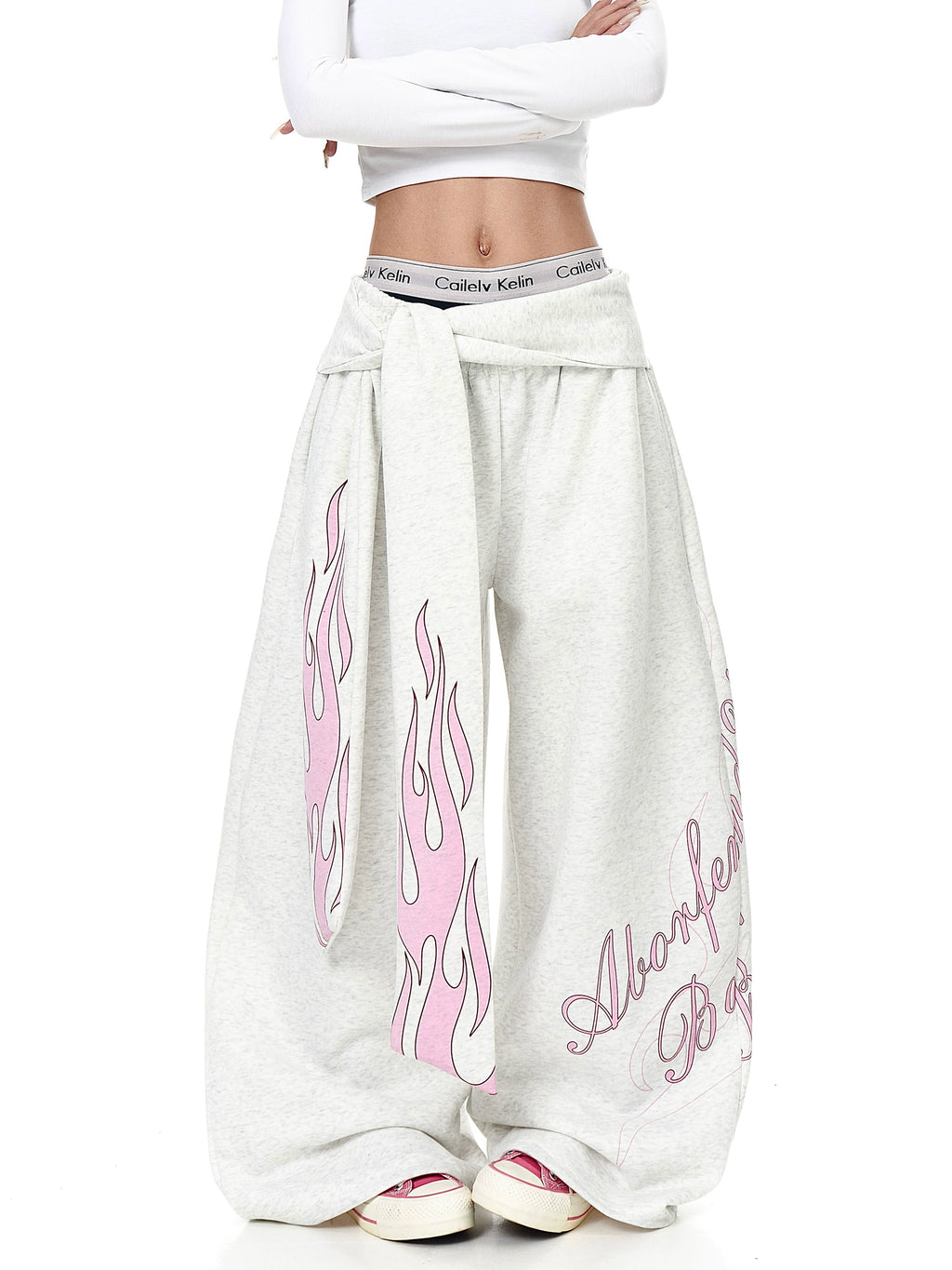 BLACKLISTS Flame Letter Print Strap Scimitar Sweatpants