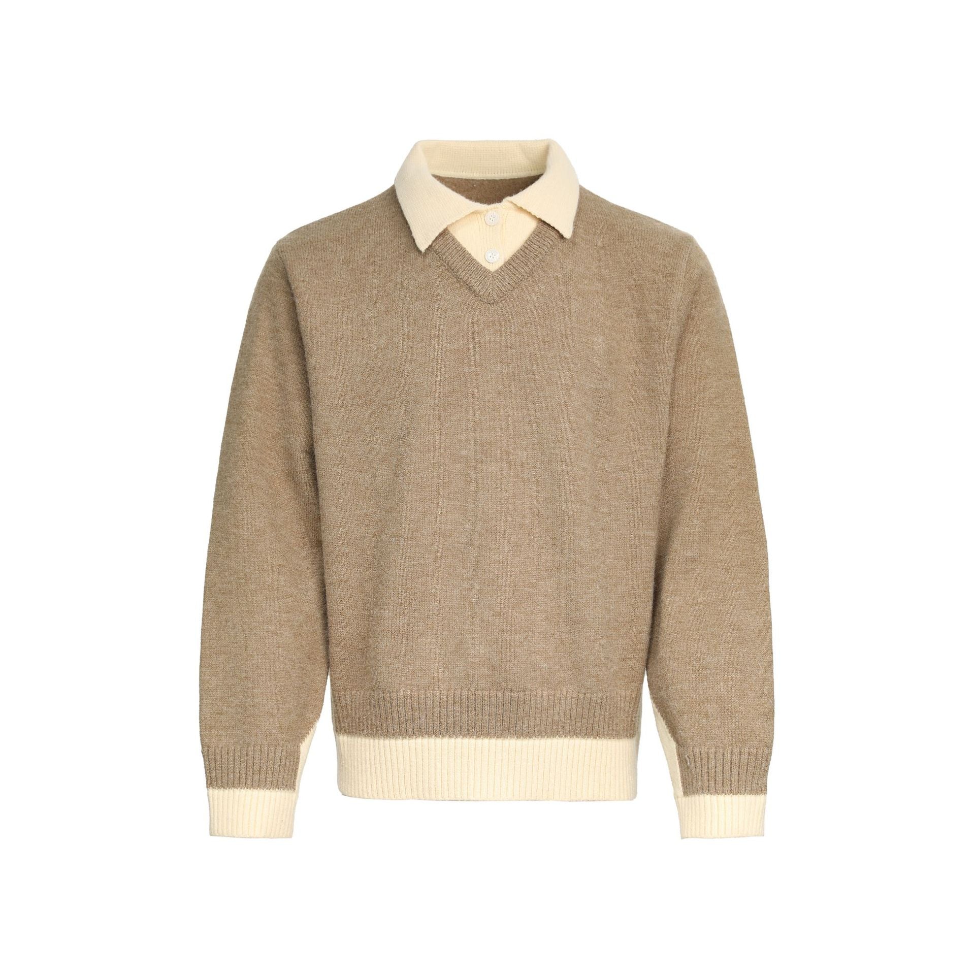 CHANYOOU Retro Color Matching Fake Two-piece POLO Neck Knitted Sweater