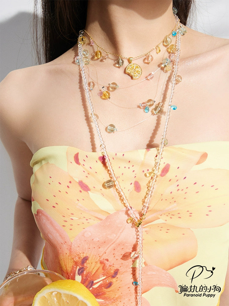 ParanoidP Lemon Crystal Beaded Multi-Layered Necklace