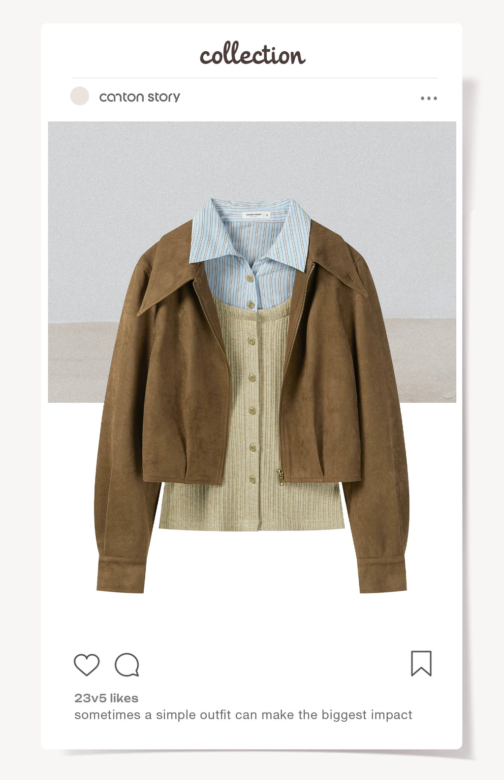 Cantonstory Temperament Fake Two Lapel Long Sleeves