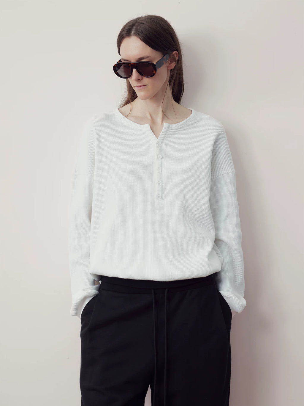 COLN Waffle-breasted Henry-neck Sweater