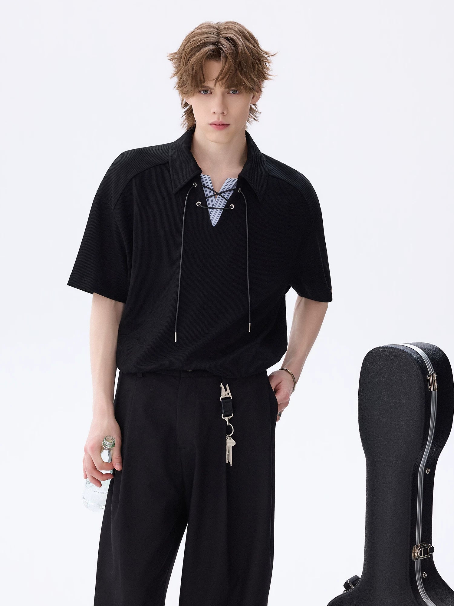 CHOR V-neck Fake Two Casual Tee