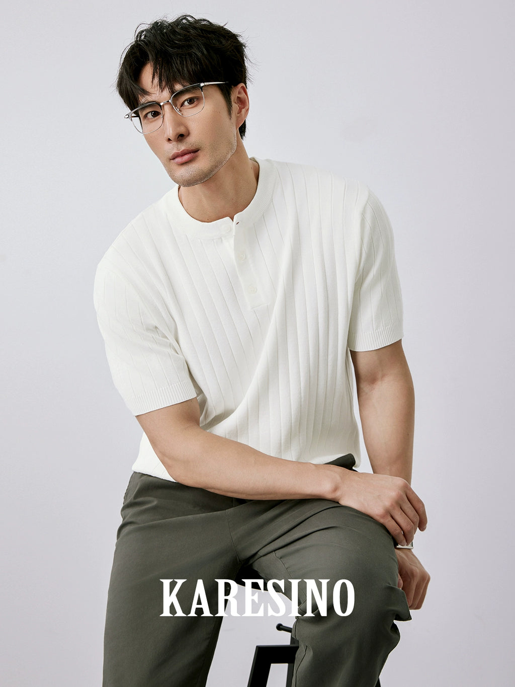 KARESINO Cold Silk Henry Neck Polo Shirt