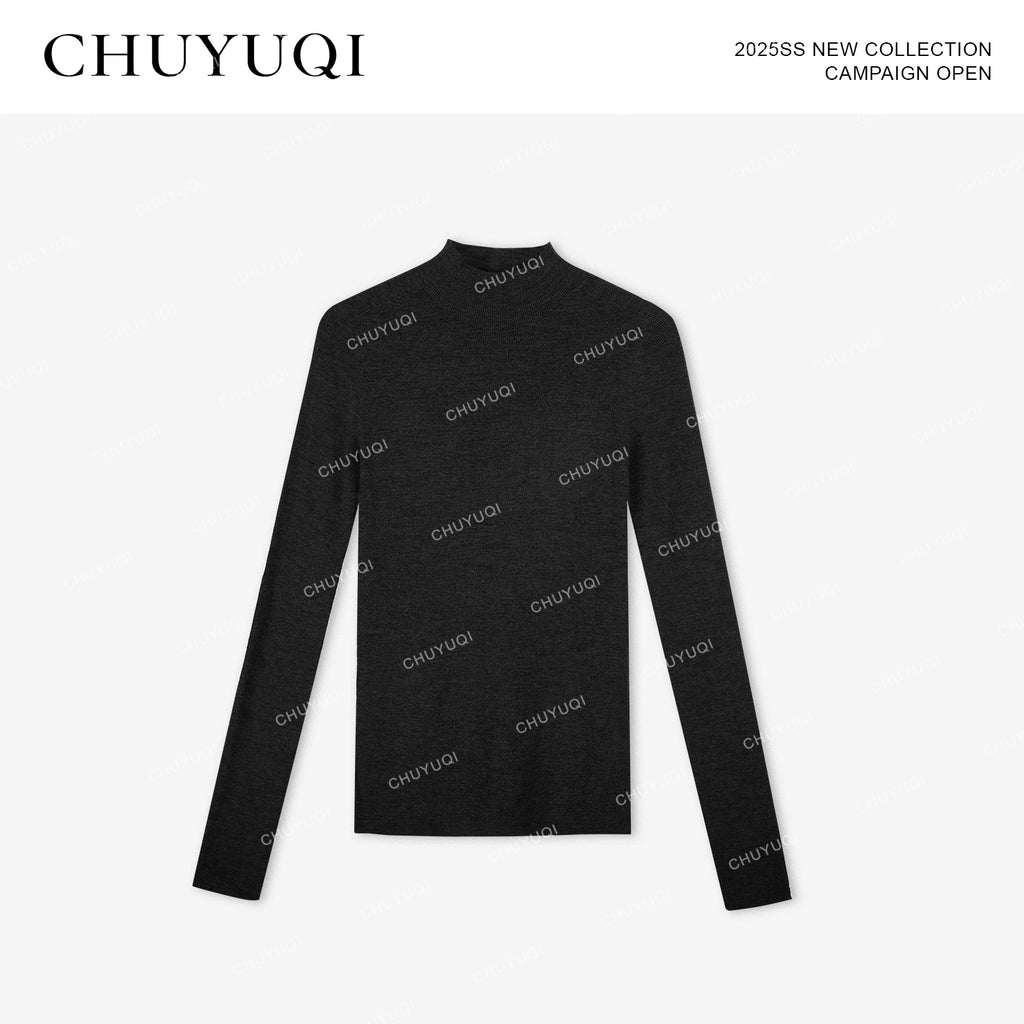 CHUYUQI Slim-fit Semi-turtleneck Bottomed Knitted Sweater
