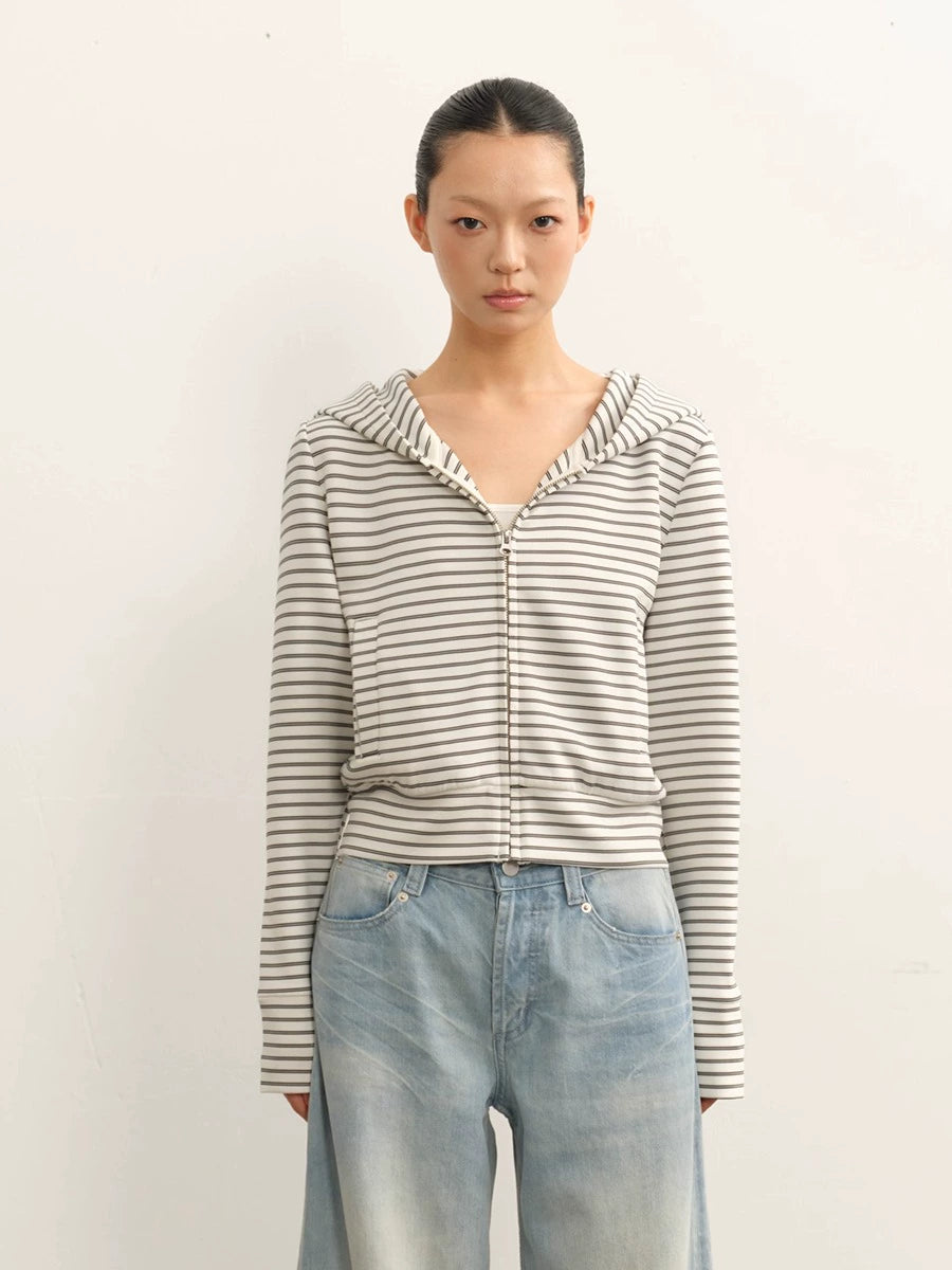 LINY LIBERTY Vintage Striped Hooded Cardigan Jacket