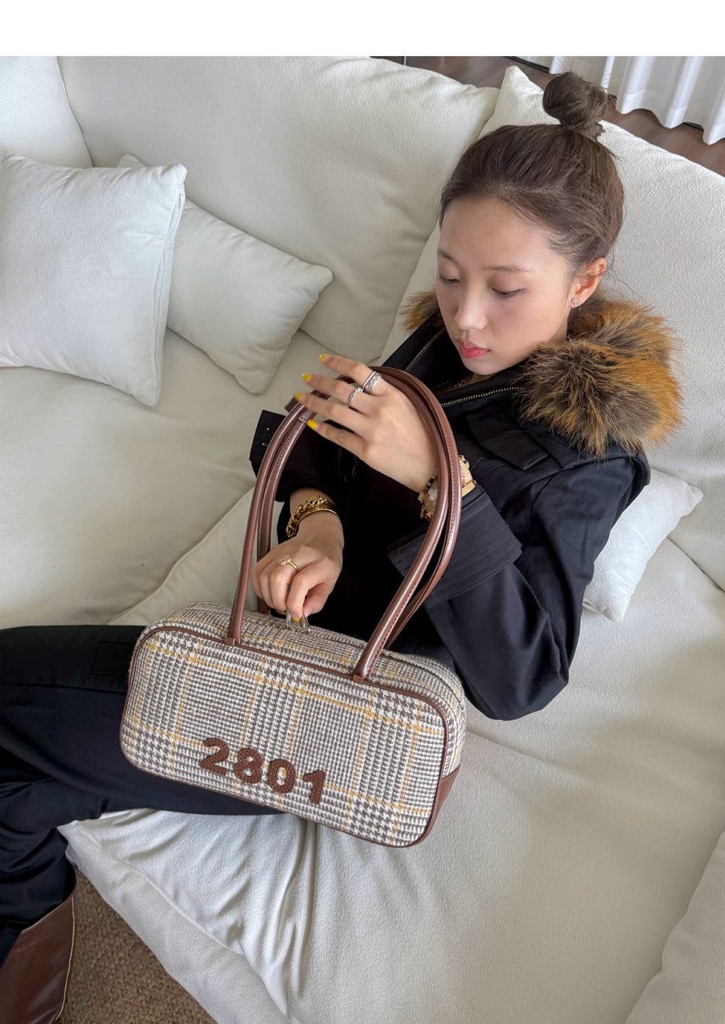 2801Project Plaid Suede Shoulder Bag