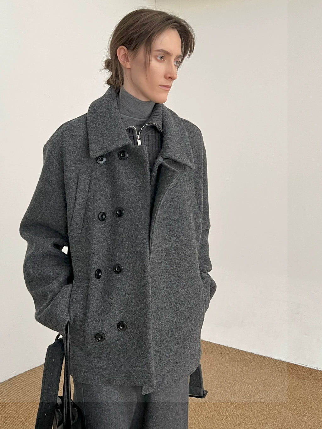 COLN Double Placket Multi-neck Wool Coat