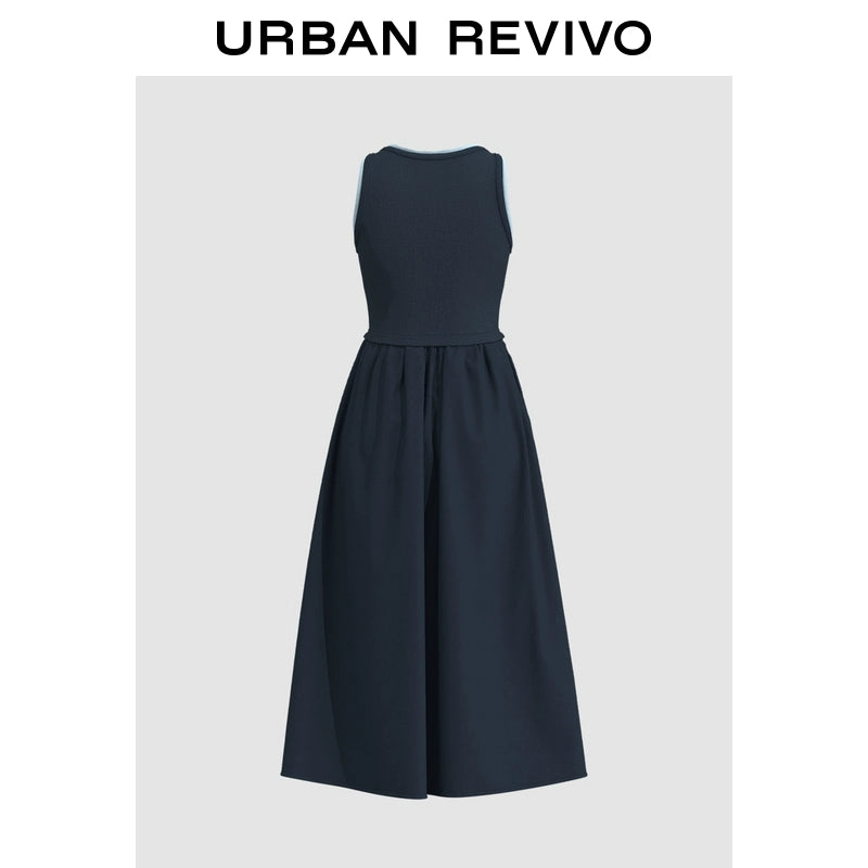 URBAN REVIVO Stitching Fake Two-piece Contrasting Sleeveless Dress