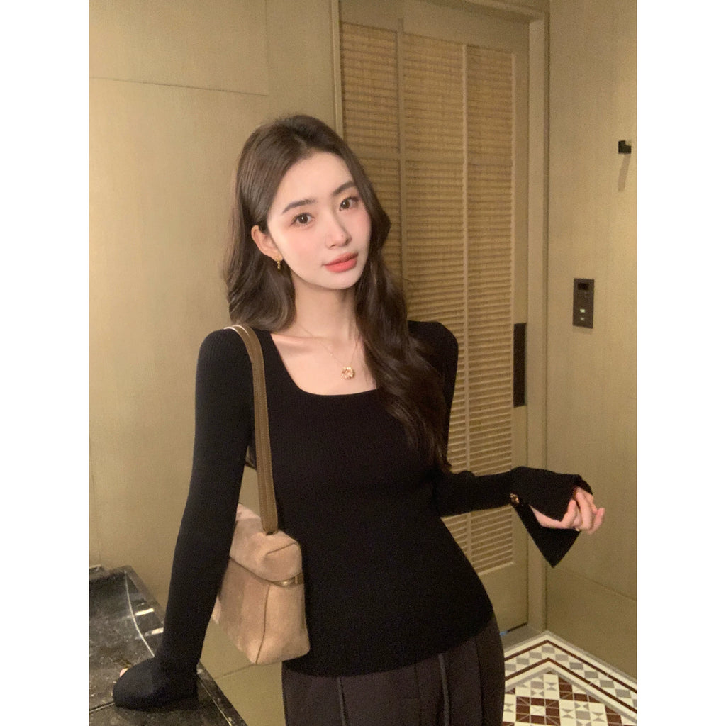 Pusumede Square Neck with Bottom Knitted Long Sleeves
