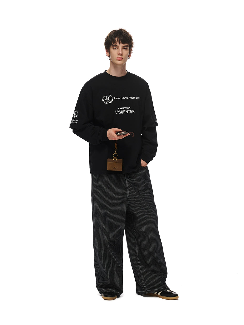 Loopsoon Fake Two-piece Creative Print Design Long Sleeve