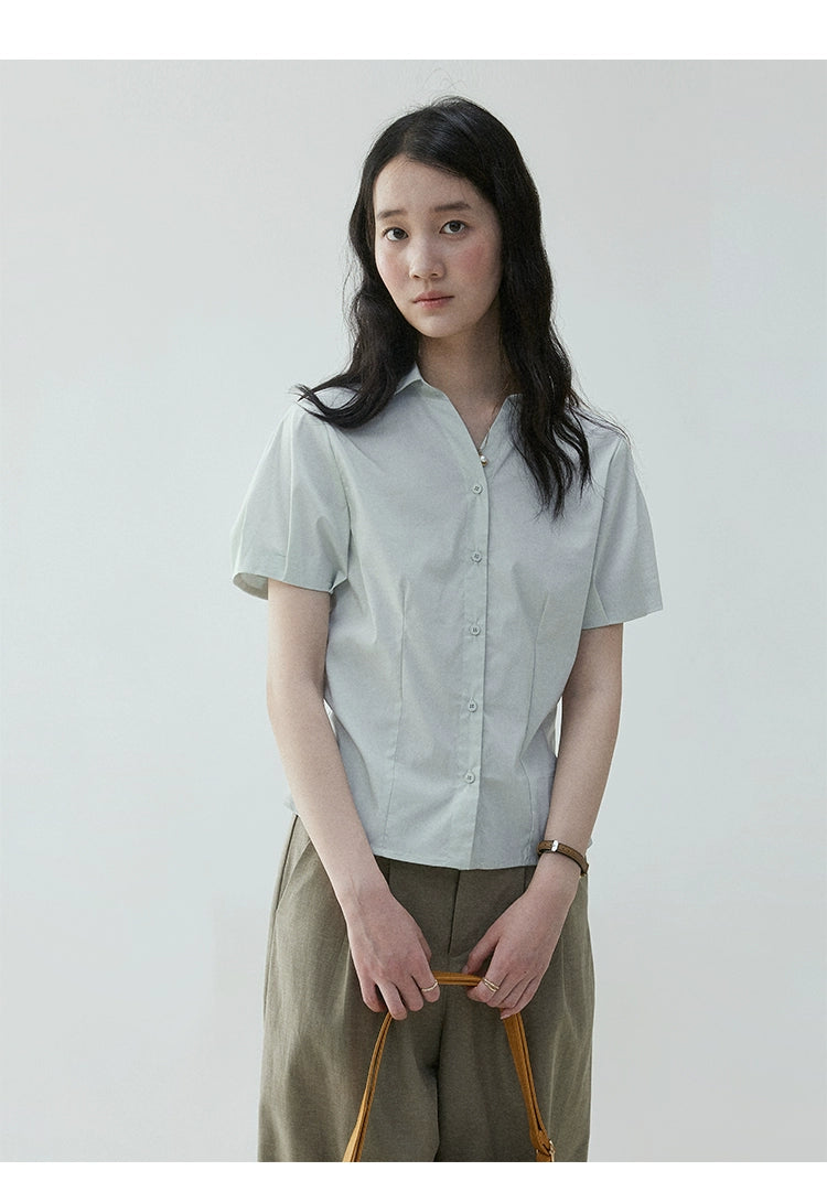 VOOE Flip V-Neck Pinch-pleated Loose Commuter Shirt