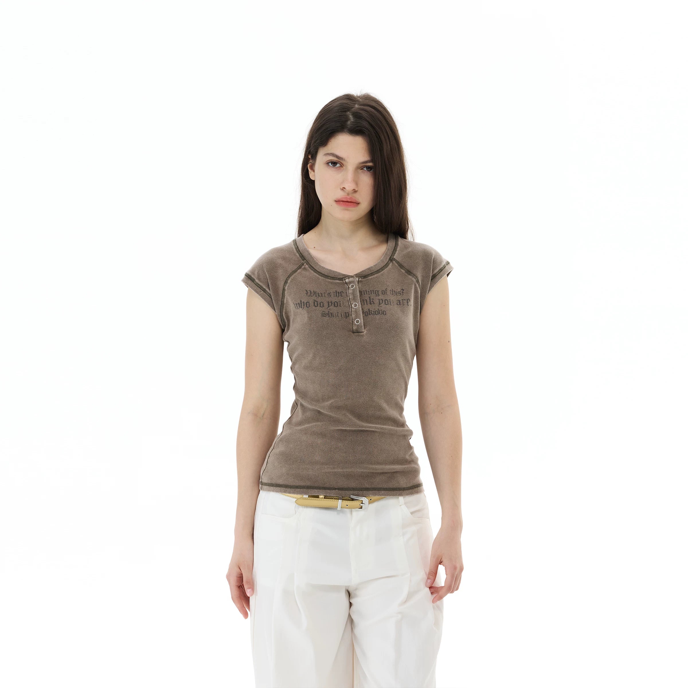 WLNEXT Premium Sense Slim Fit Henry Neck Front Shoulder Tee