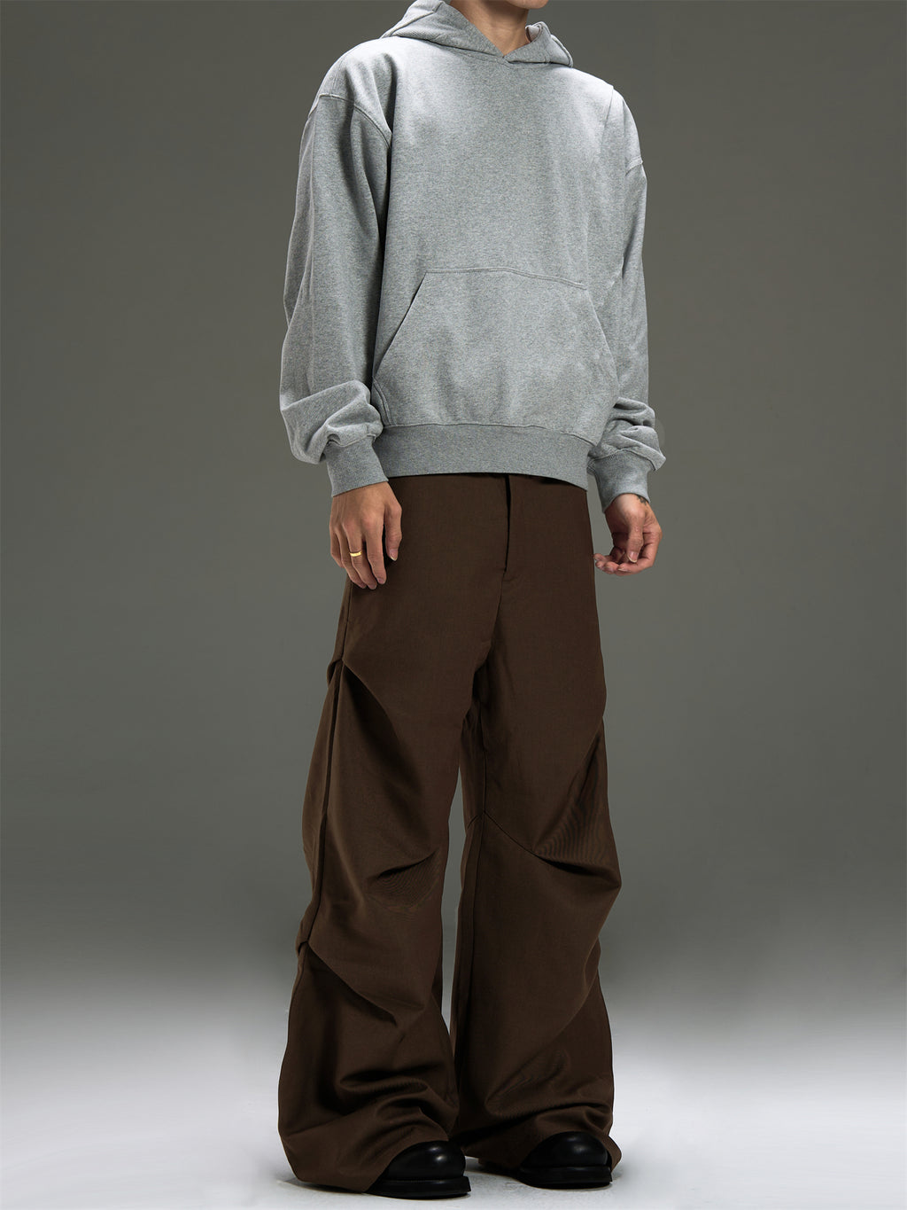 BTSG A-line Wide-leg Pleated Casual Pants Retro High-end Floor-length Trousers