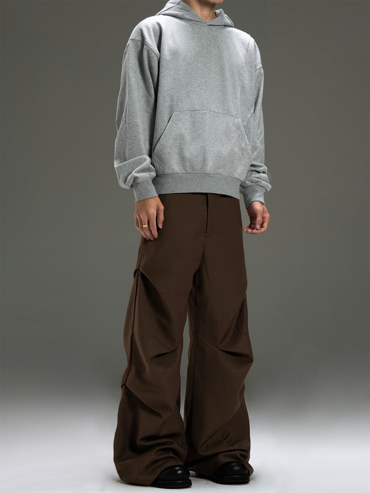 BTSG A-line Wide-leg Pleated Casual Pants Retro High-end Floor-length Trousers