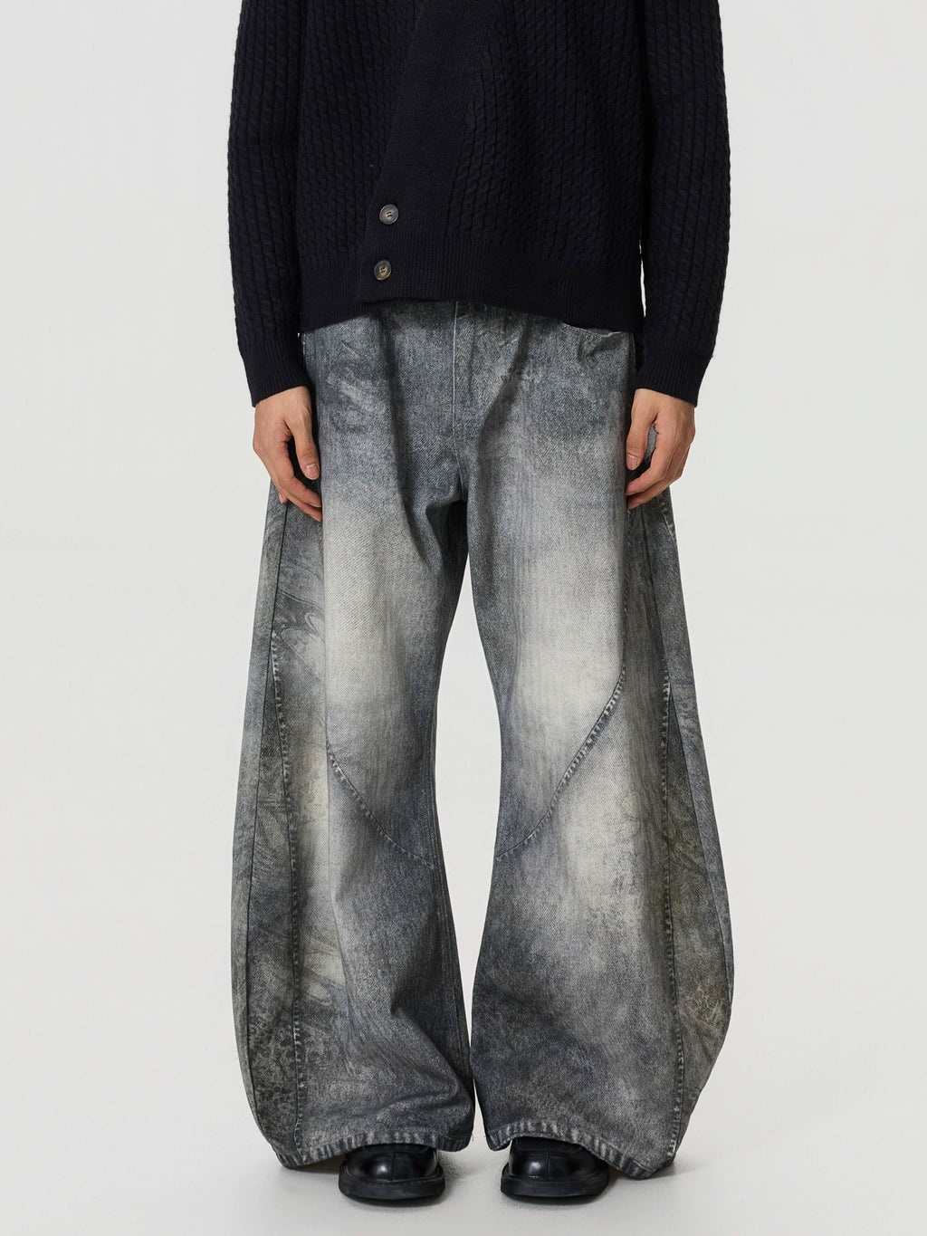 BTSG 3D Digital Printing Stitching Scimitar Jeans