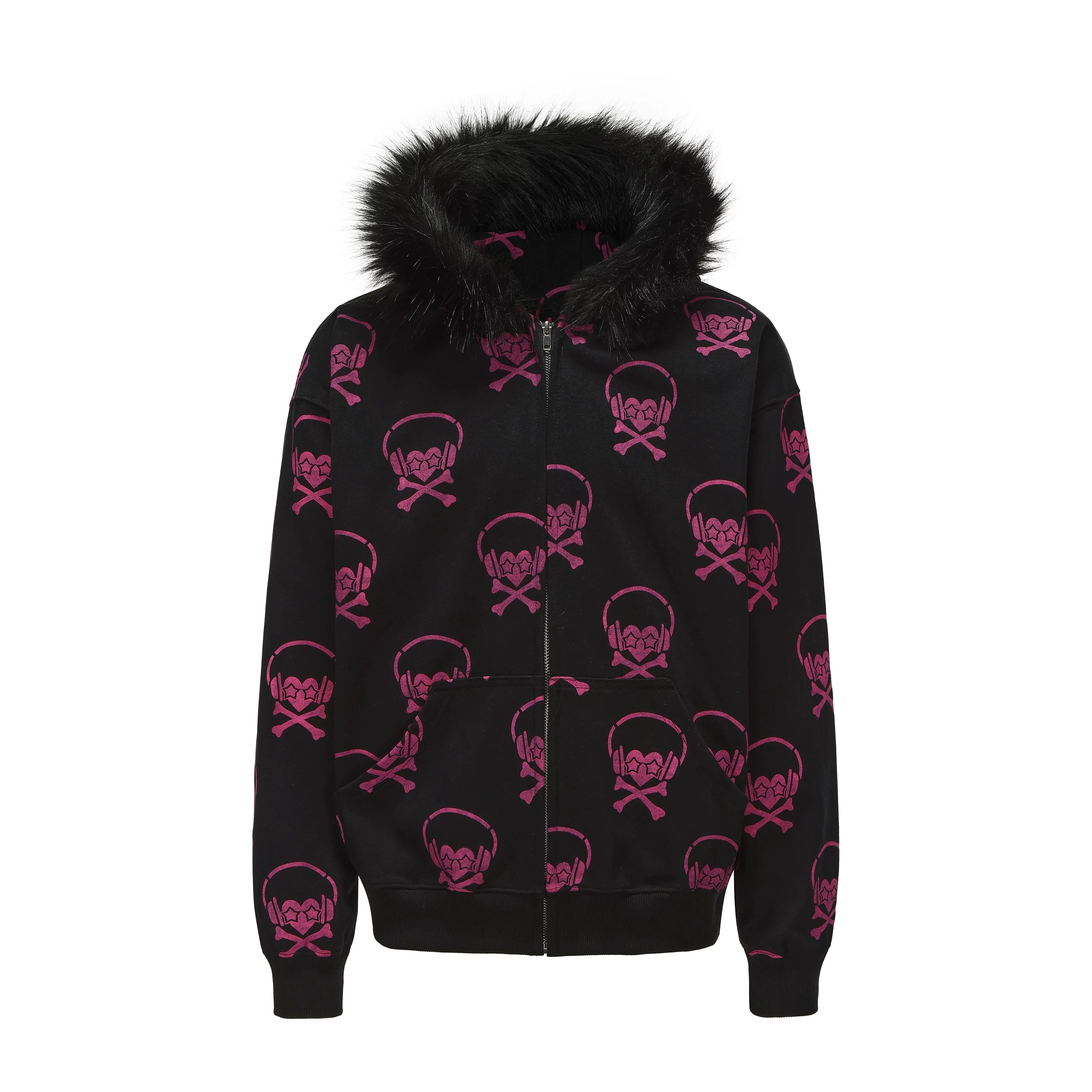 PAIKI Full of Headphones Skull Fur Collar Jacket
