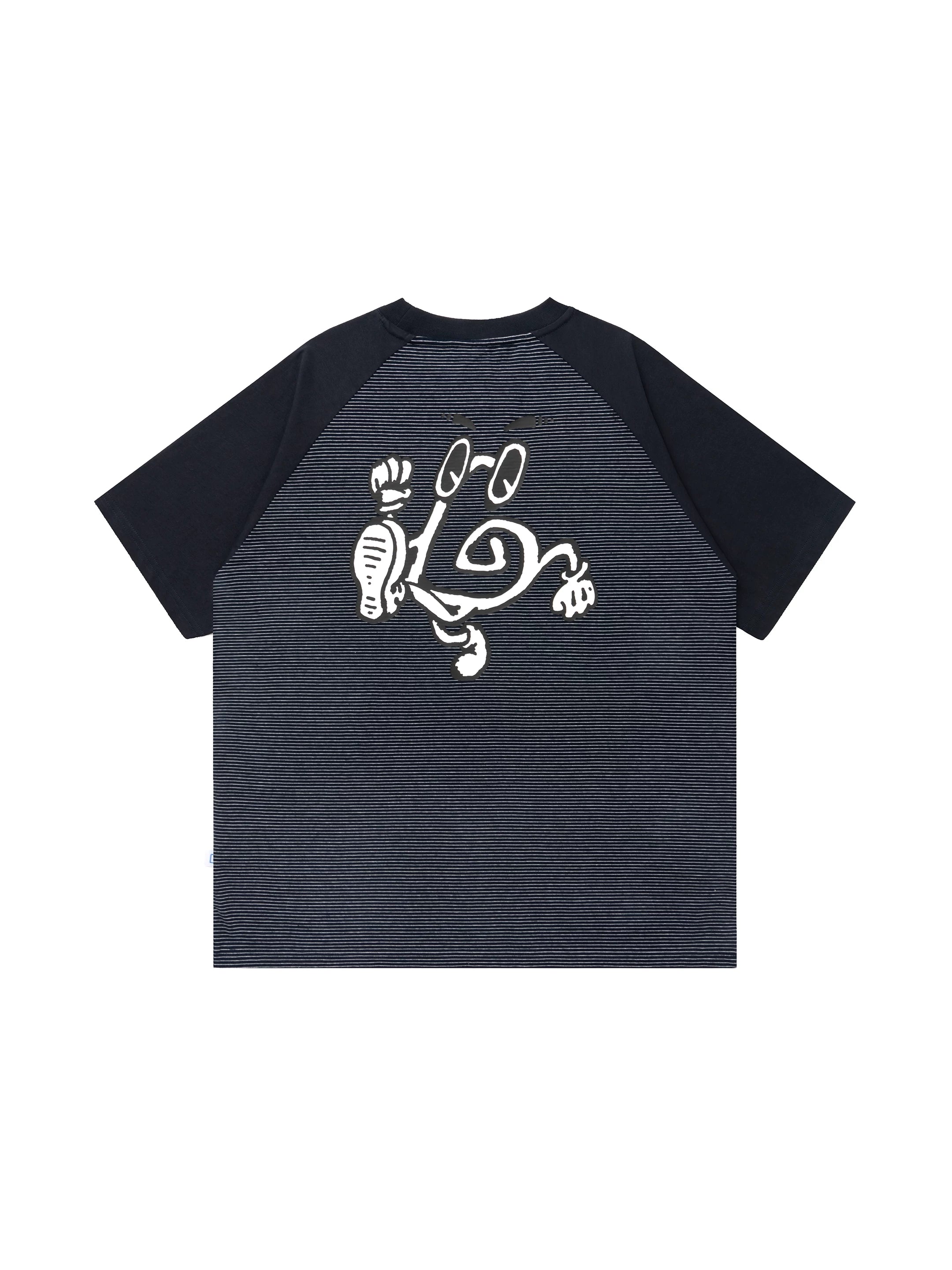 BENT IDEA Pinstripe Color Matching Shoulder Casual Tee