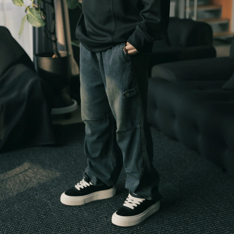 PANMAX Old Washed Gradual Change Color Straight Jeans