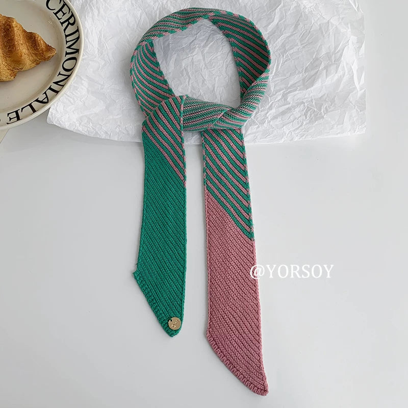 YORSOY Vintage College Style Long Tie Silk Scarf