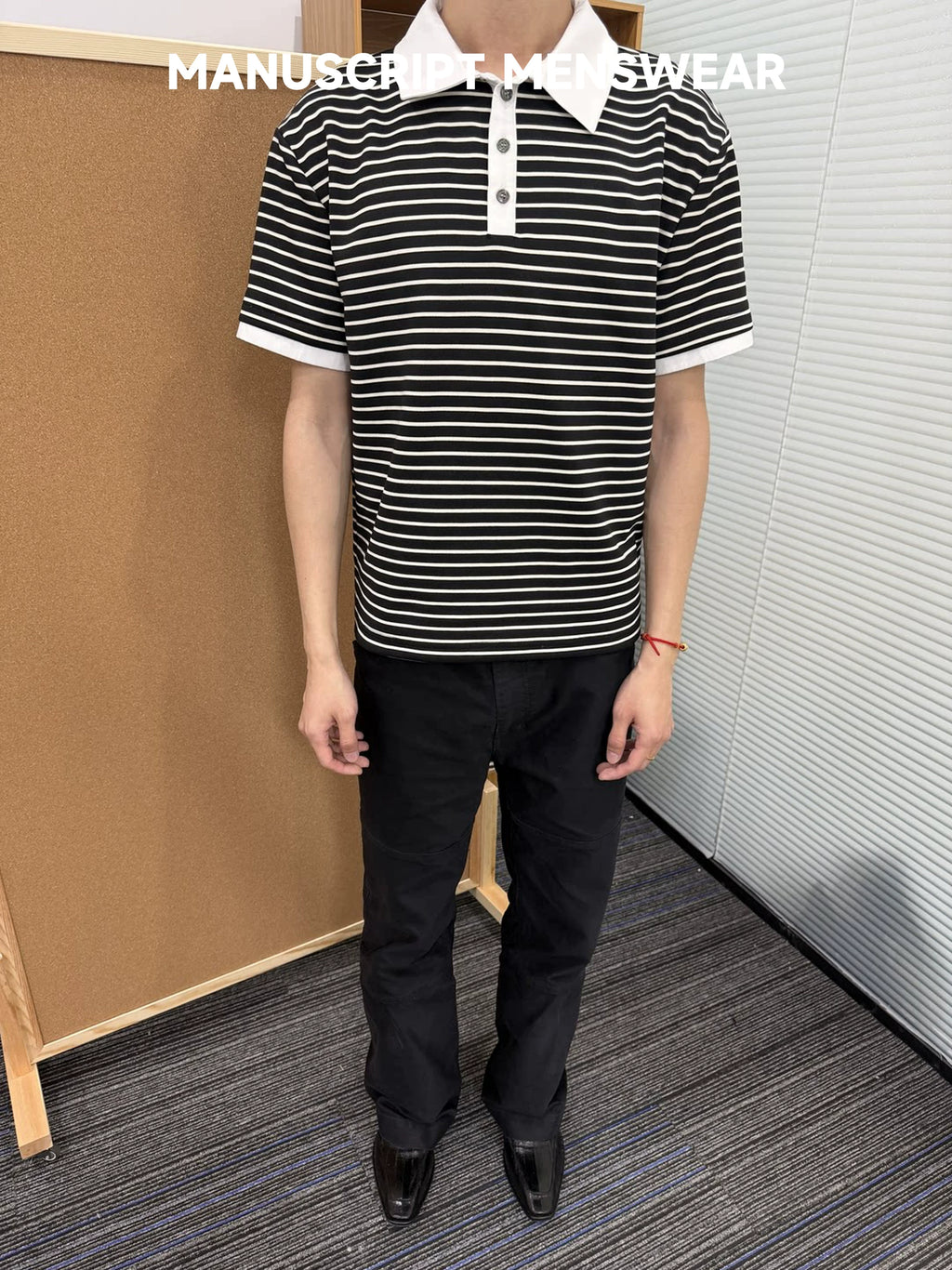 MANUSCRIPT Striped False Two-piece Front Shoulder Contrasting Tee